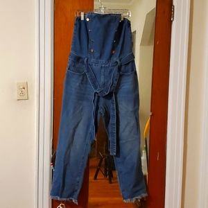 Strapless denim jumpsuit with belt. Size 12.